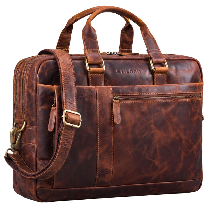Leder Laptoptasche 15.6 Zoll Vintage Umhängetasche Cognac