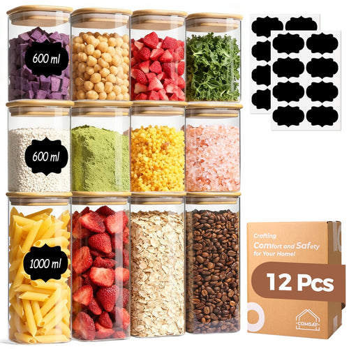 Vorratsgläser Borosilikatglas quadratisch 600ml+1000ml 12er-Set