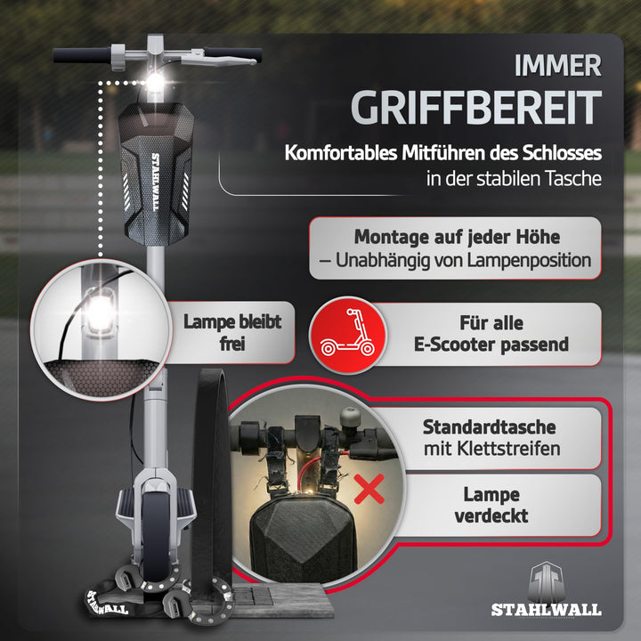 E-Scooter Schloss Handschellen-Design 8mm Stahl mit Tasche - Bild 5