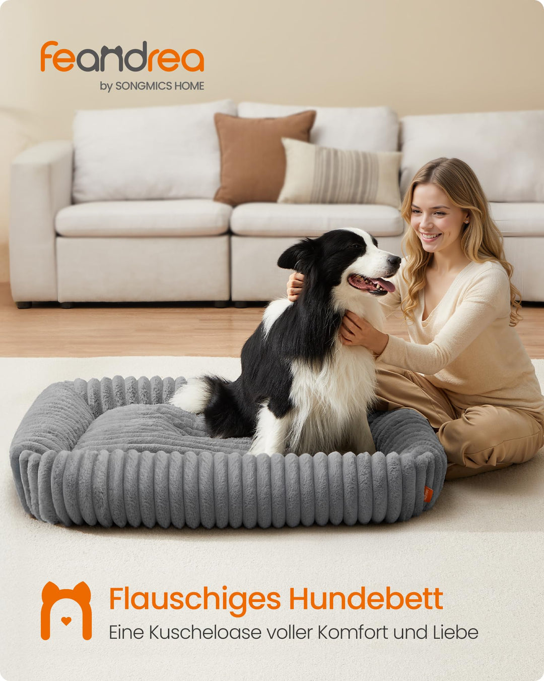 Orthopädisches Hundebett Kaninchenfellimitat 106x75cm für grosse Hunde - Bild 2