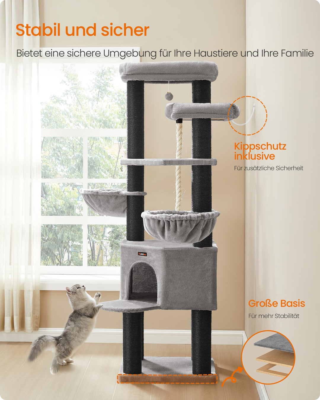 Kratzbaum XXL 186,7 cm Sisal 5 Ebenen für grosse Katzen - Bild 6