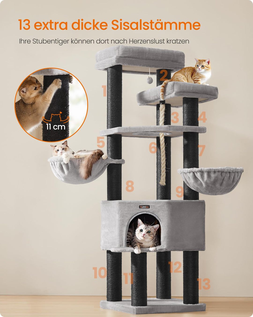 Kratzbaum XXL 186,7 cm Sisal 5 Ebenen für grosse Katzen - Bild 3