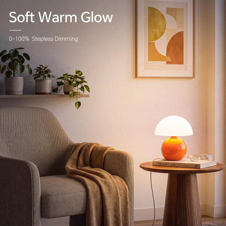 Pilz Tischlampe Glas dimmbar Keramiksockel Dekolampe orange - Bild 4