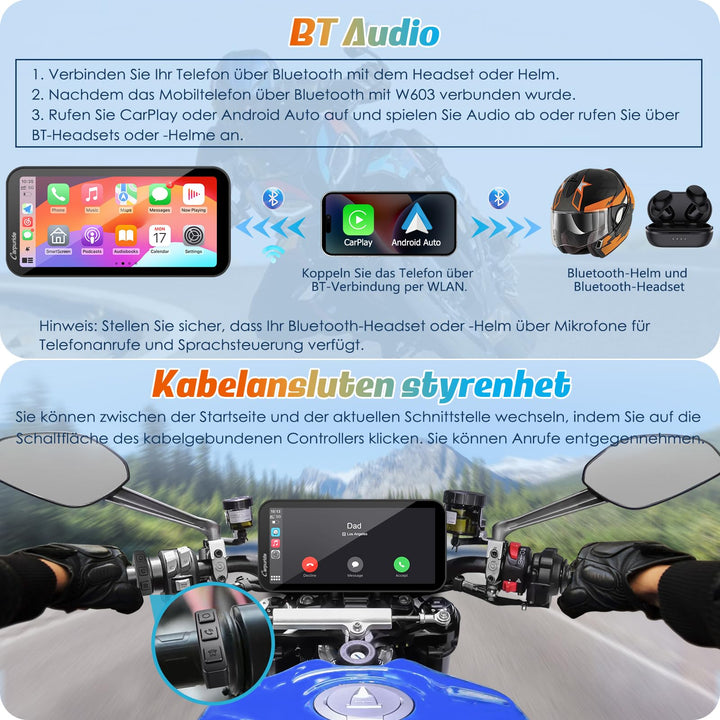 Motorrad-Navi 6,3 Zoll HD IPS Wireless CarPlay Android Auto IP67 - Bild 5