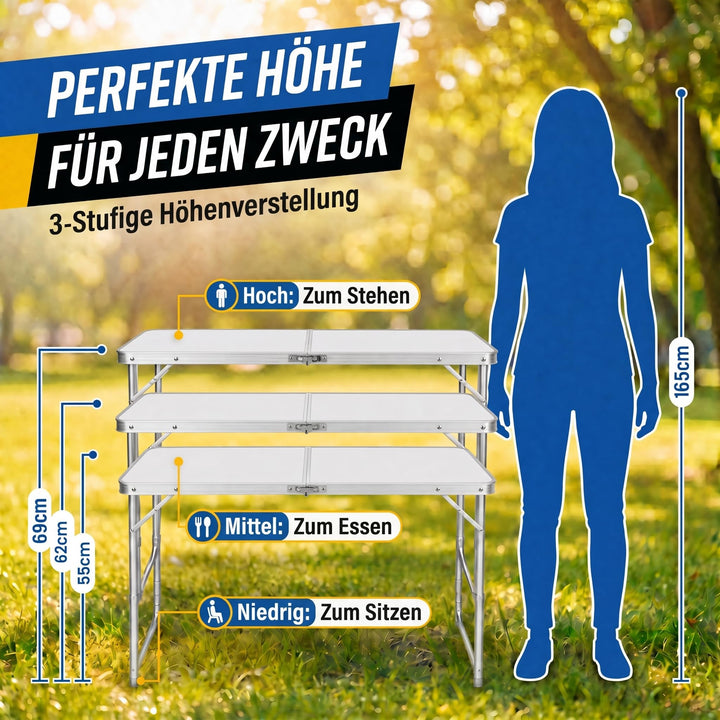 Klapptisch Aluminium 120x60 cm höhenverstellbar 3-fach weiss - Bild 2