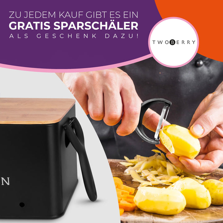 Gemüse Aufbewahrungsbox 3er Set mit Sparschäler, Stahl schwarz - Bild 3