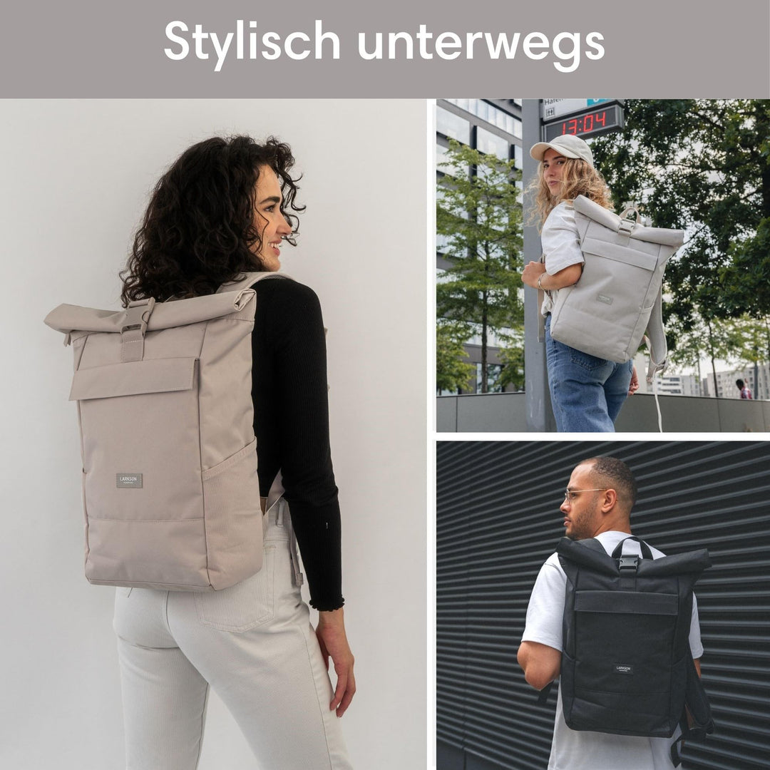 Rolltop Rucksack 16-20 Liter mit Laptopfach wasserabweisend Sand - Bild 2