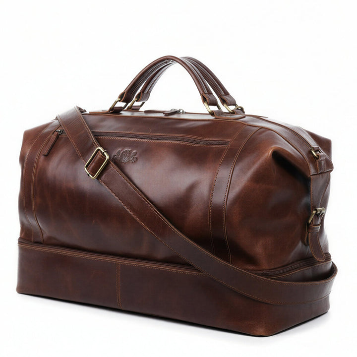 Reisetasche Leder XL mit Schuhfach Braun-Cognac Weekender Herren