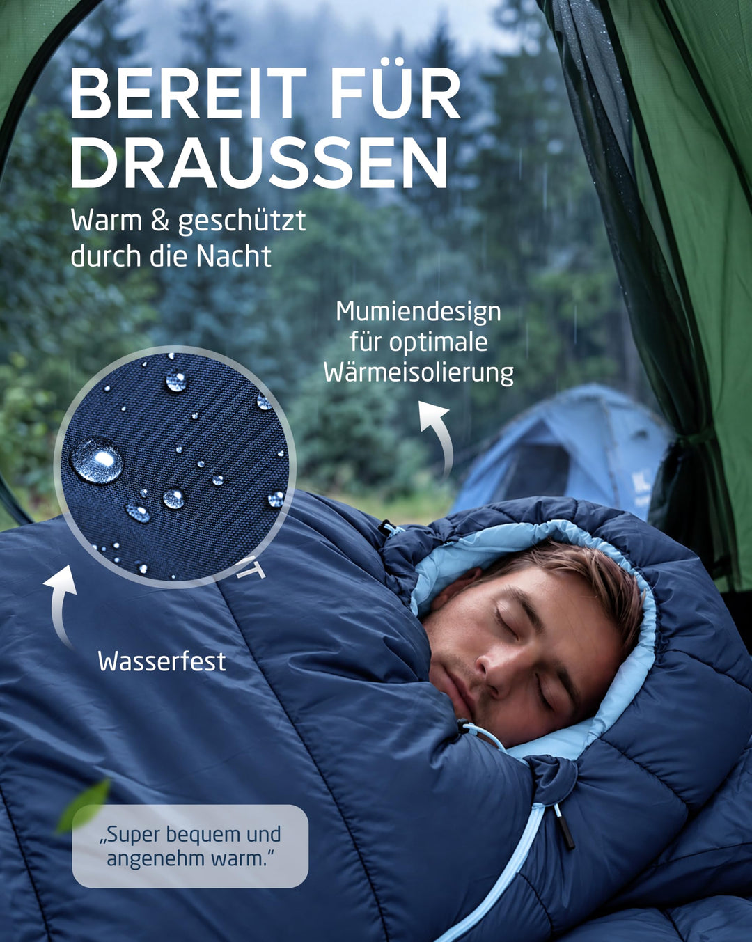 Mumienschlafsack Ultraleicht 300GSM wasserfest Camping 900g - Bild 4