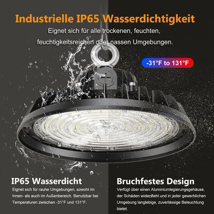 UFO LED Hallenleuchte 150W 25500lm dimmbar 6000K IP65 - Bild 5