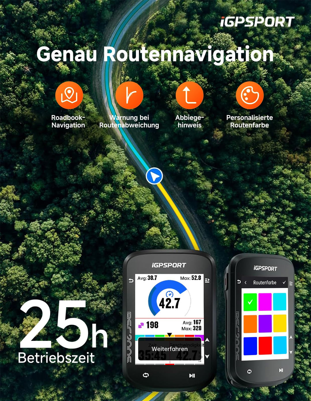 Fahrradcomputer GPS kabellos 2,4 Zoll Farbdisplay mit Navigation - Bild 2