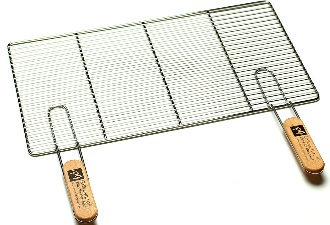 Grillrost Edelstahl 58x30 cm mit abnehmbaren Holz-Handgriffen