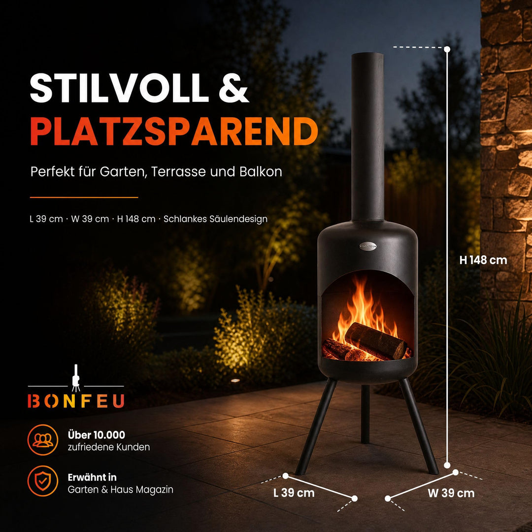 Terrassenofen Stahl 39x39x147 cm mit Grillrost schwarz - Bild 4