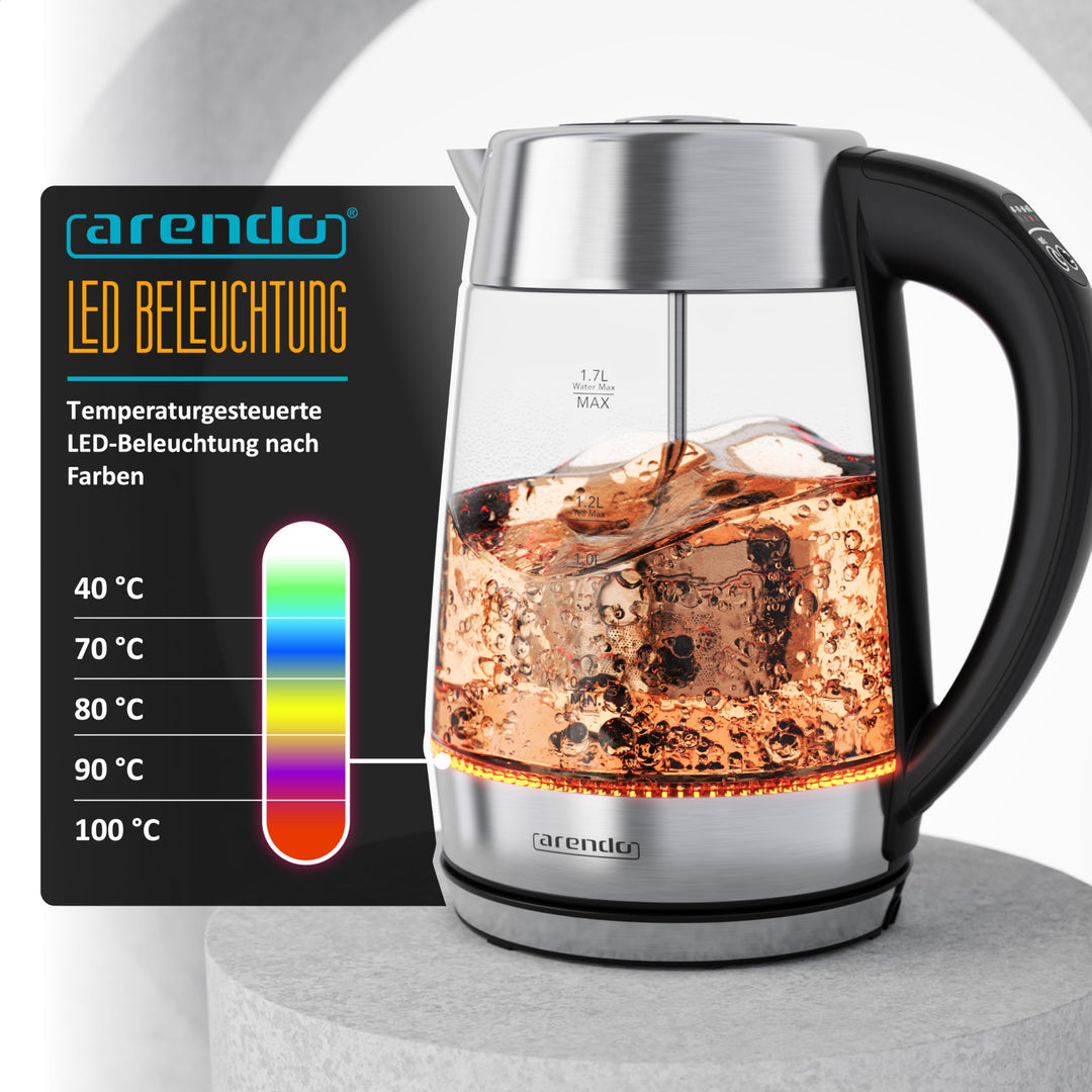Glas Wasserkocher 2in1 mit Teesieb &amp; Temperaturwahl 1,7 L - Bild 4