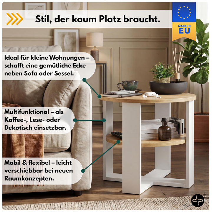 Couchtisch rund Ø53 cm mit Ablage Eiche-Optik Industrial Design - Bild 4