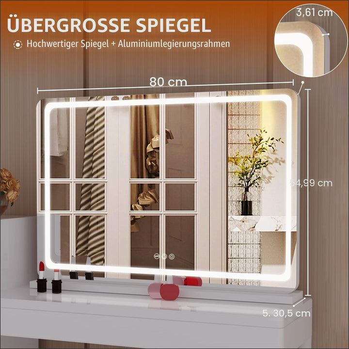 Kosmetikspiegel beleuchtet 80x55cm LED 3 Farbmodi dimmbar - Bild 2