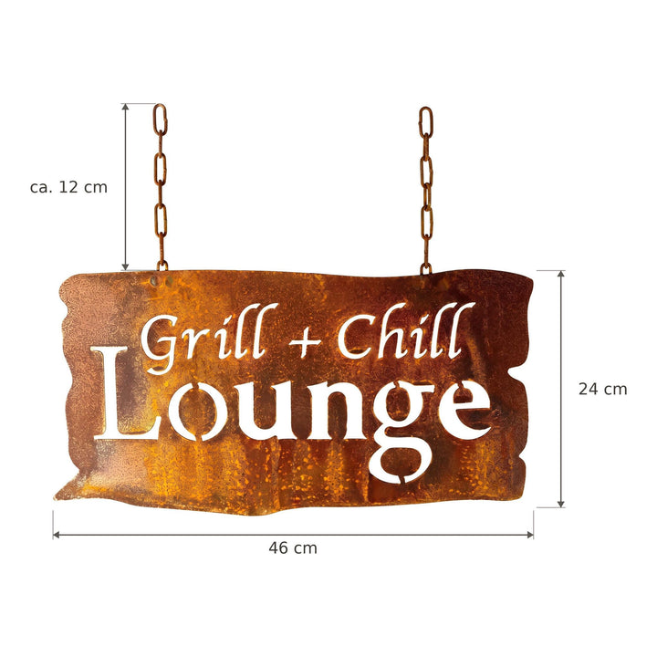 Gartenschild Grill &amp; Chill Lounge Edelrost Metall 46x24 cm - Bild 4
