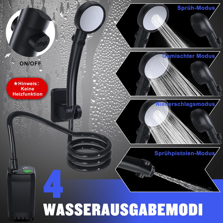 Campingdusche Akku 6000mAh mit Pumpe, 4 Modi, IPX7