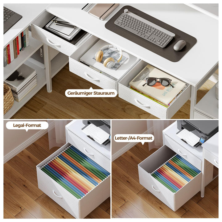 Eckschreibtisch L-Form mit Steckdose, LED, Schubladen, Monitorständer - Bild 4