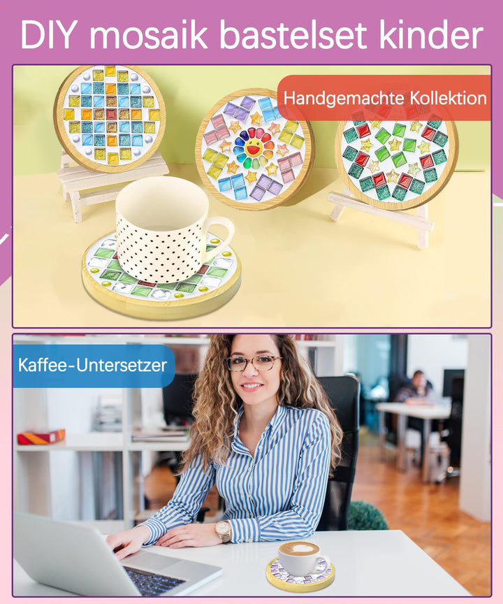 Mosaik Bastelset Kinder Holzuntersetzer DIY Glassteine 4er-Set - Bild 6