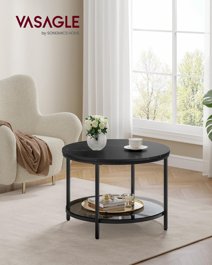 Couchtisch Glas Metall 65x65x46 cm mit Ablagefläche schwarz - Bild 2