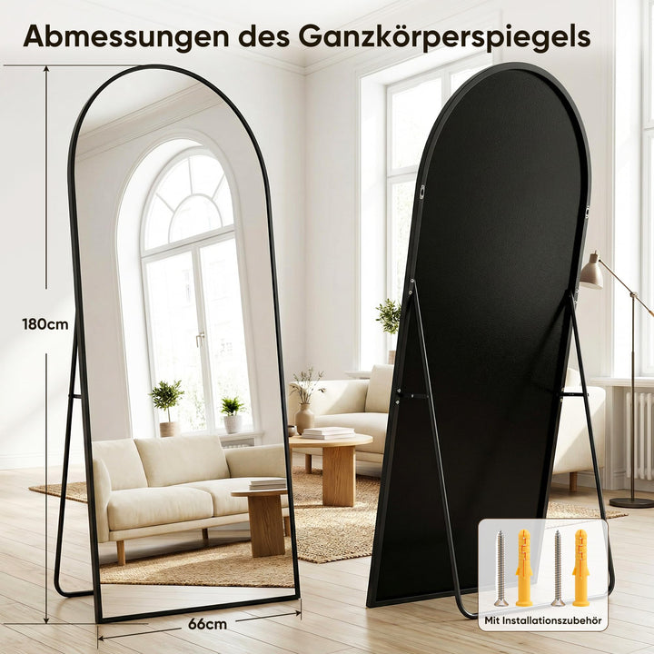 Ganzkörperspiegel 180x68cm gewölbt Aluminiumrahmen Schwarz - Bild 4