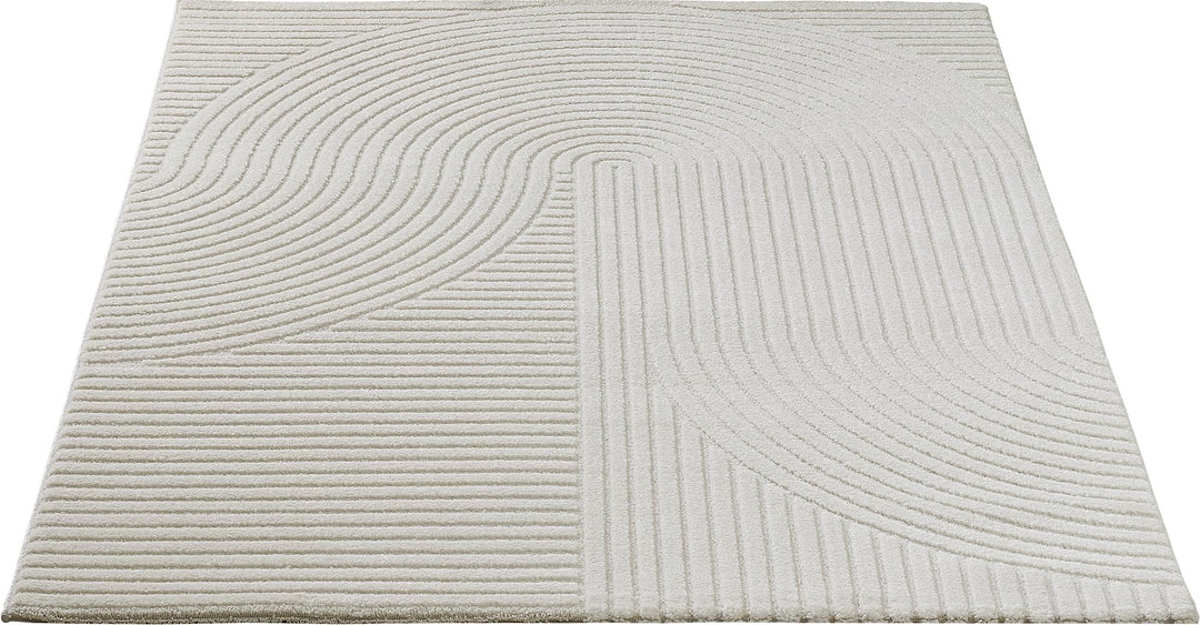 Kurzflor Teppich Hoch-Tief-Struktur 3D-Effekt Creme 200x290 cm - Bild 4