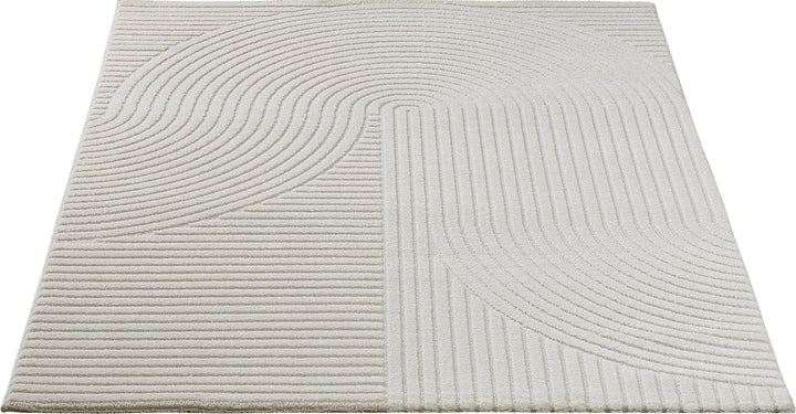 Kurzflor Teppich Hoch-Tief-Struktur 3D-Effekt Creme 200x290 cm - Bild 4