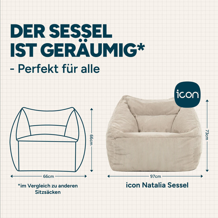 Sitzsack Sessel mit Hocker Cord-Stoff beige 97x84x73 cm - Bild 5