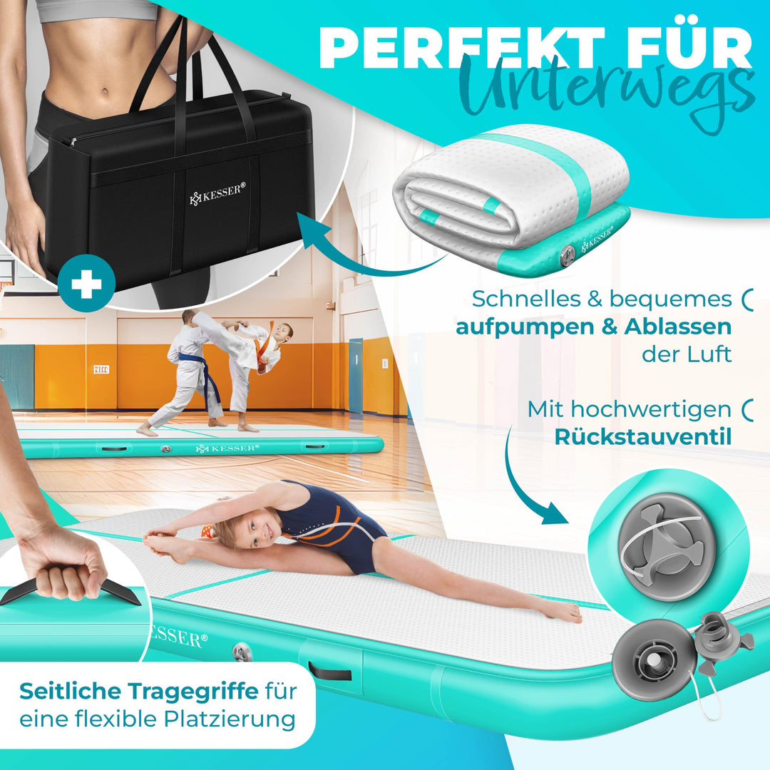 Airtrack aufblasbar 300x100x10 cm Turnmatte Mint mit Pumpe - Bild 5