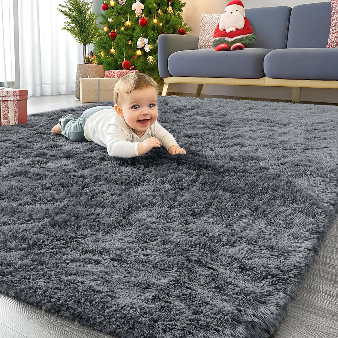 Hochflor Teppich waschbar 160x220 cm Dunkelgrau Wohnzimmer