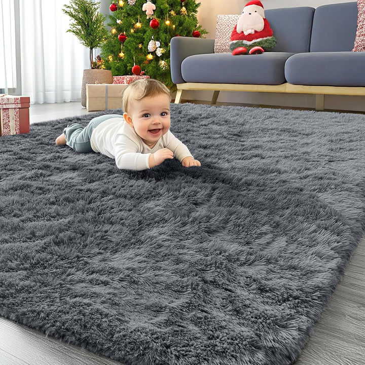 Hochflor Teppich waschbar 160x220 cm Dunkelgrau Wohnzimmer
