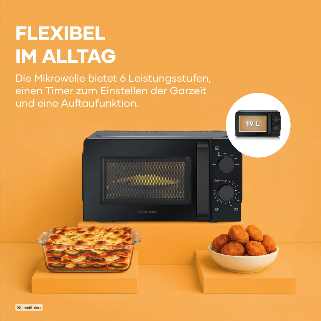 Mikrowelle Solo 700W 19L Drehteller 6 Leistungsstufen schwarz - Bild 4