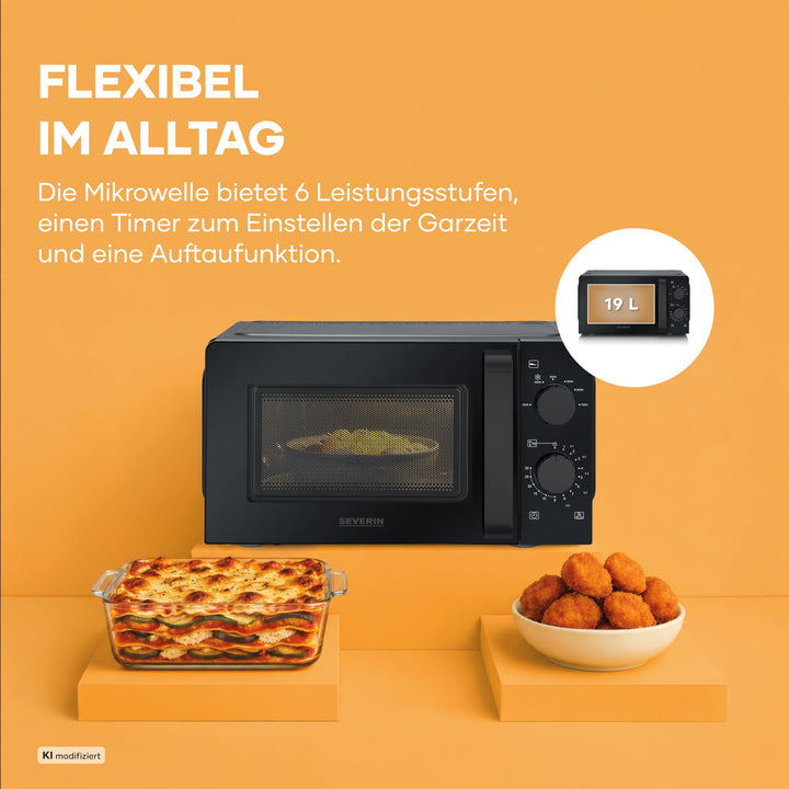 Mikrowelle Solo 700W 19L Drehteller 6 Leistungsstufen schwarz - Bild 4