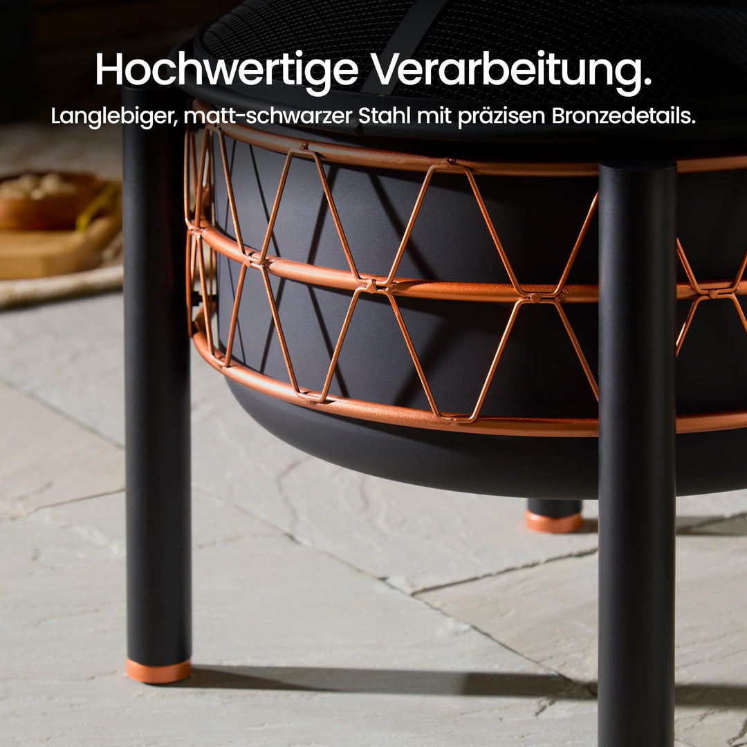 Feuerschale mit Grillrost und Funkenschutz Ø 54 cm Stahl Kupferdesign - Bild 6