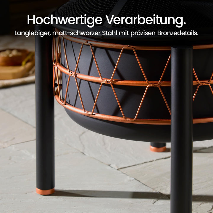 Feuerschale mit Grillrost und Funkenschutz Ø 54 cm Stahl Kupferdesign - Bild 6