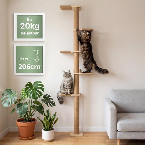 Kratzbaum Wand höhenverstellbar bis 206 cm mit Jute-Kratzsäule