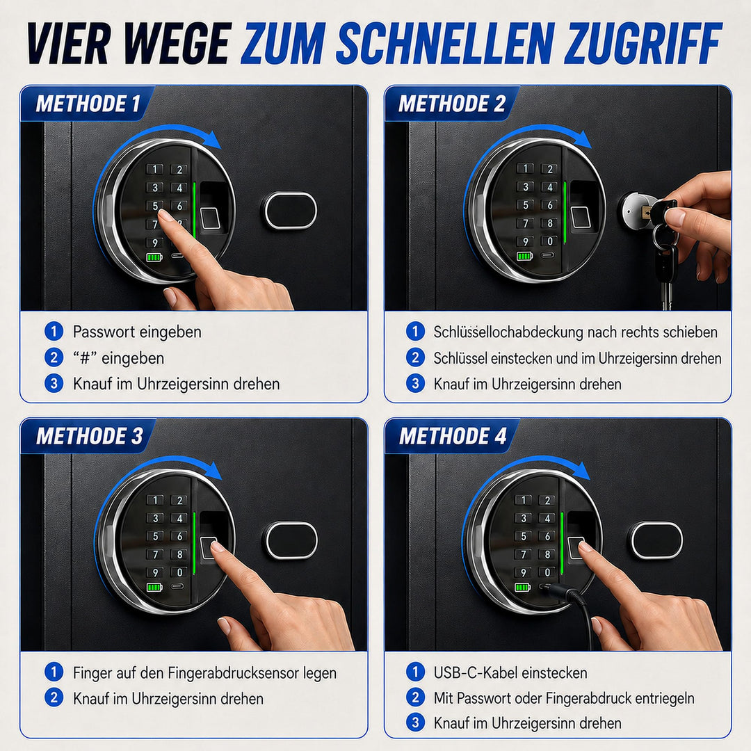 Tresor mit Fingerabdruck 22L biometrisch 4-fach-Zugang 42mm-Tür - Bild 5