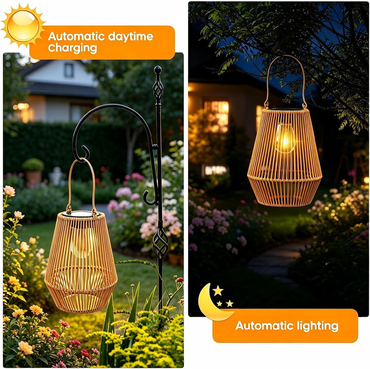 Solar Laterne Rattan handgeflochten 2er-Set warmweiss Aussen - Bild 5