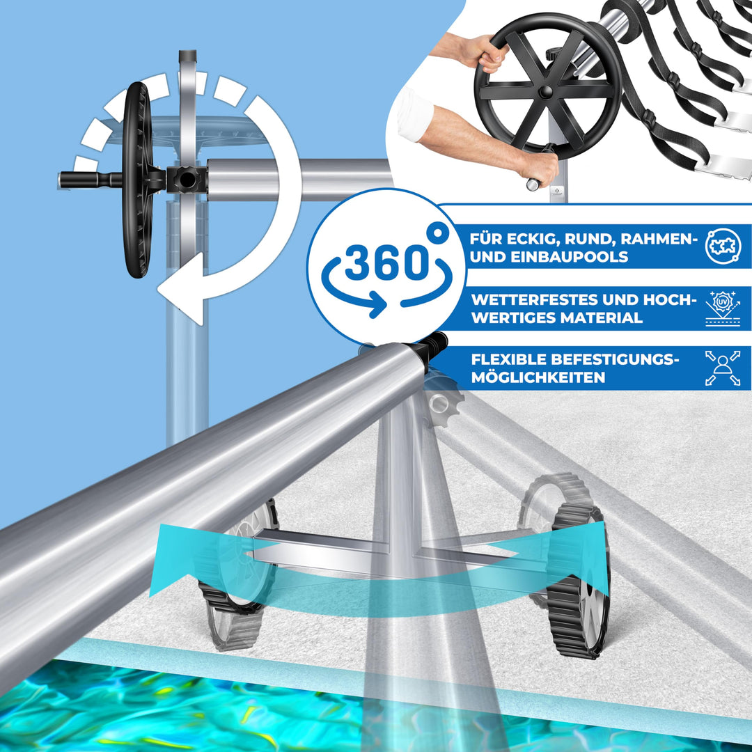 Pool-Aufrollsystem Aluminium 3-5,70m mit Rollen fuer Solarplane - Bild 4