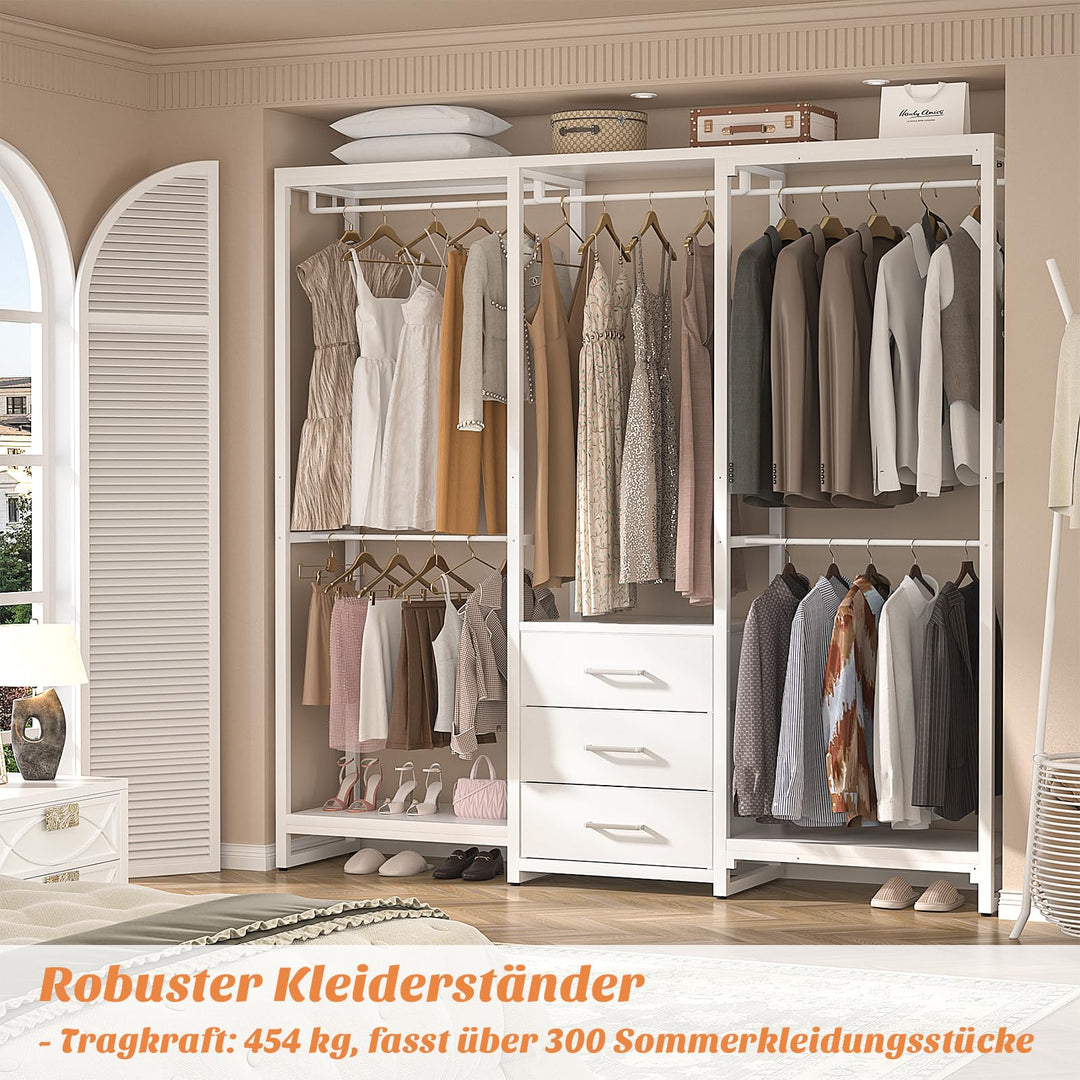 Kleiderständer L-Form mit Schubladen und Schuhregal 165x190cm Weiss - Bild 4