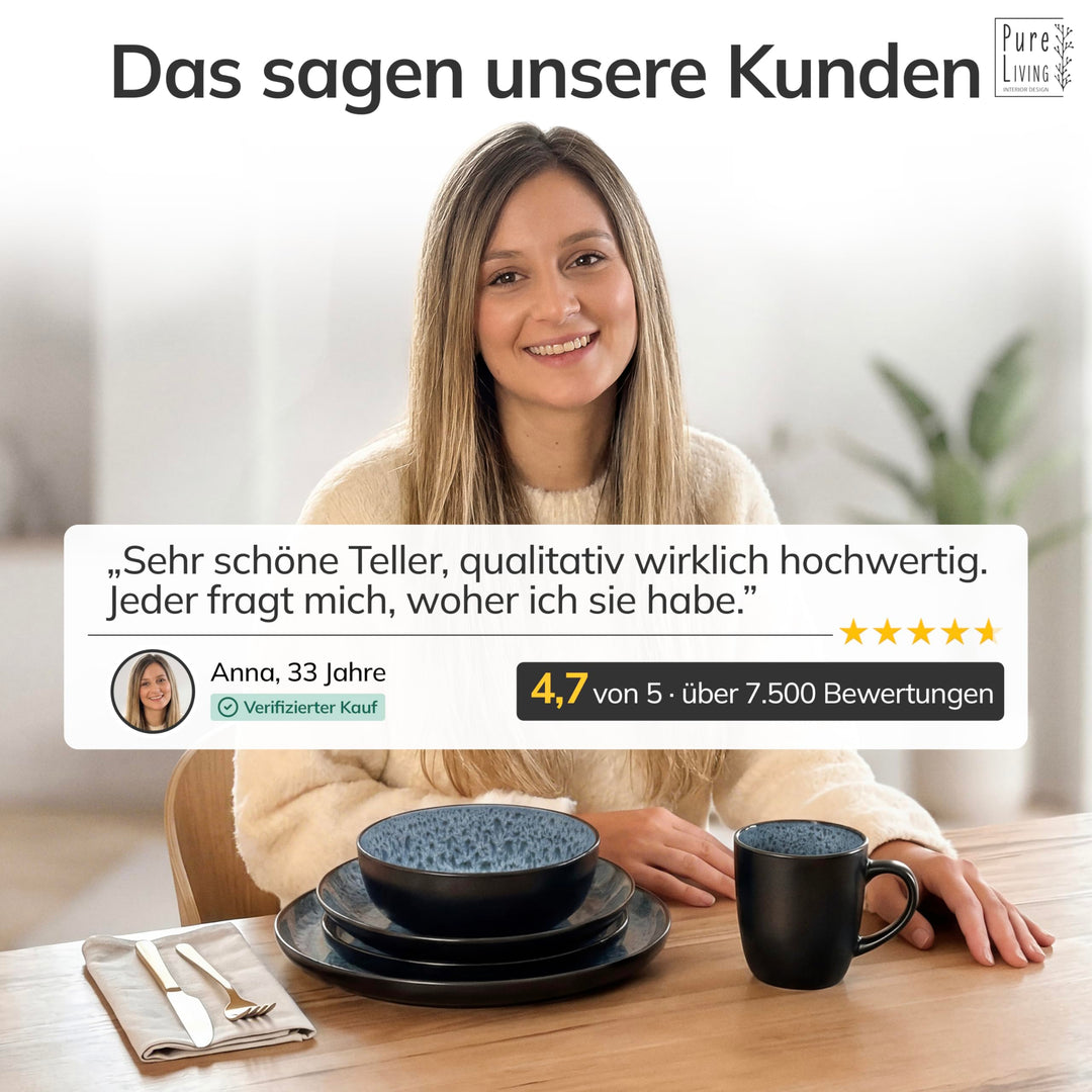 Steingut Geschirrset 24-teilig für 6 Personen Graublau Matt - Bild 8