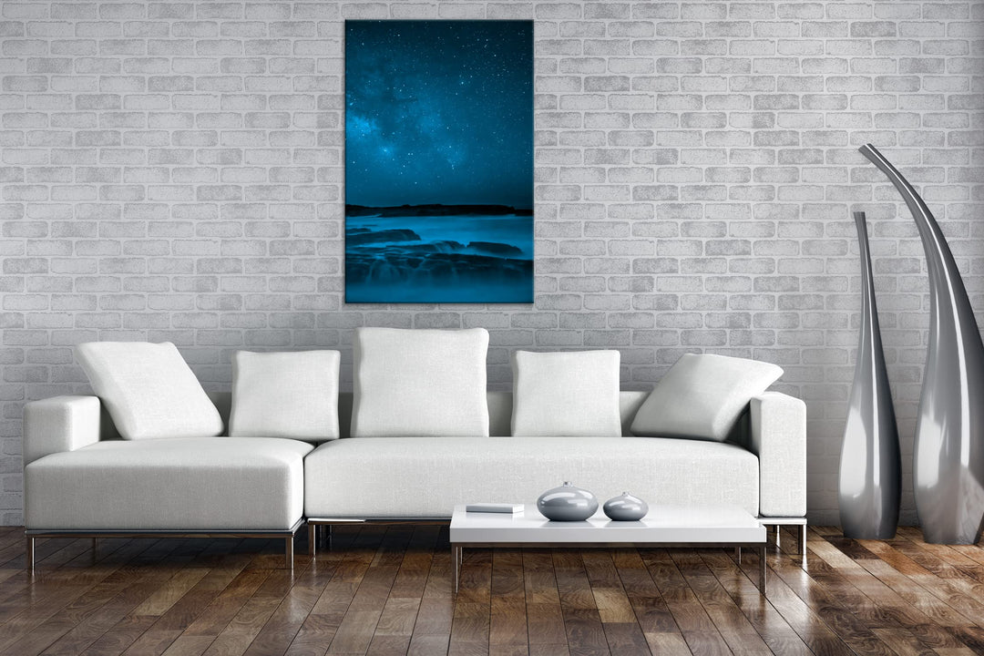 Leinwandbild Sternenhimmel Blau Monochrom 80x60 cm Echtholzrahmen - Bild 2