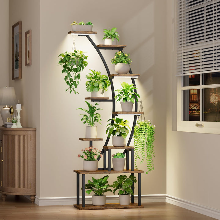 Pflanzenregal mit Grow Light 9 Ebenen 160cm Metall Schwarz
