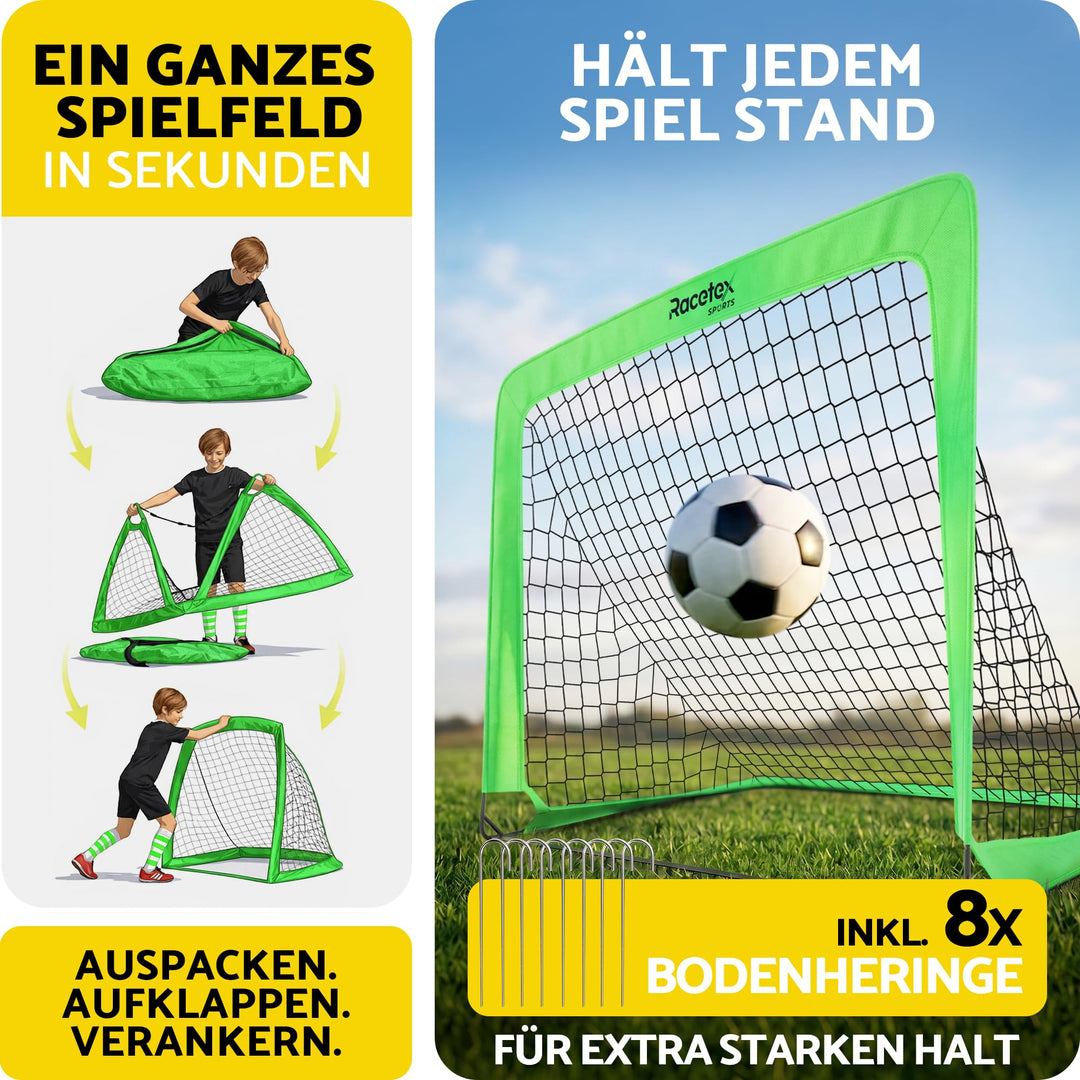 Fussballtor Kinder 2er Set faltbar mit Glasfaserstangen neongrün - Bild 6