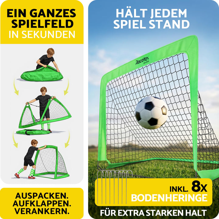 Fussballtor Kinder 2er Set faltbar mit Glasfaserstangen neongrün - Bild 6