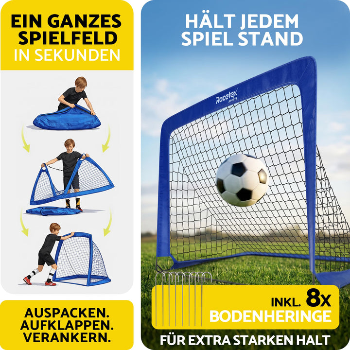 Fussballtor Kinder 2er Set faltbar mit Glasfaserstangen blau - Bild 6