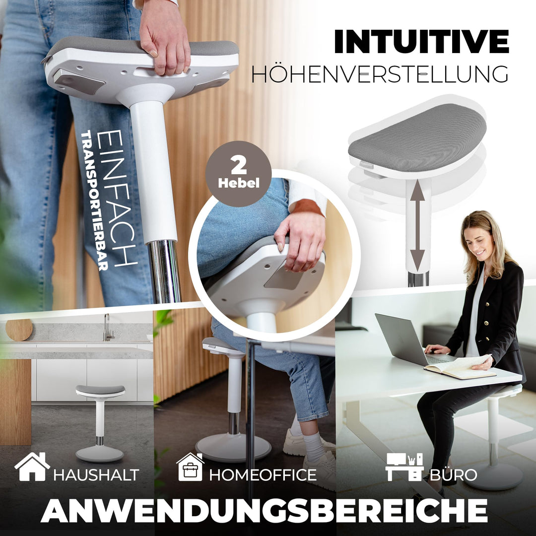 Sattelhocker Büro höhenverstellbar 43–63 cm 2 Sitzpositionen aktives Sitzen - Bild 5