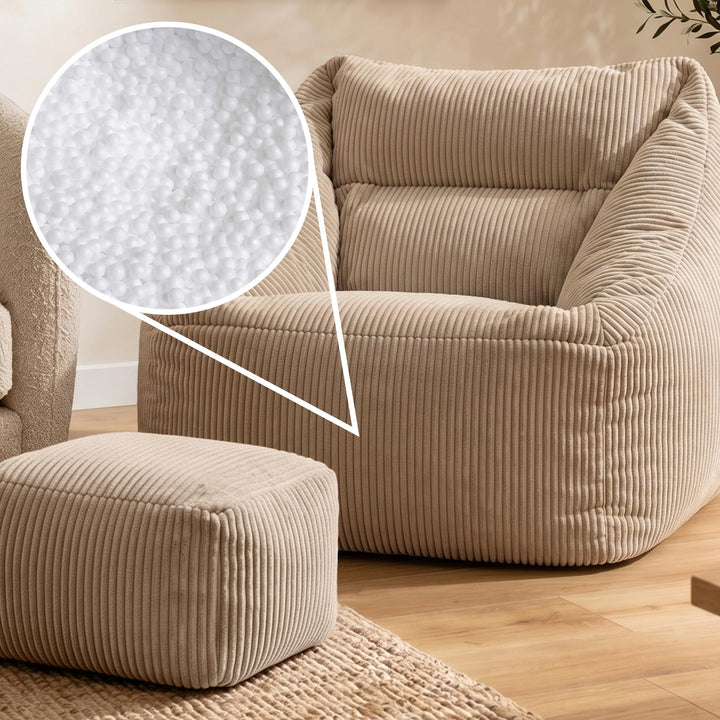 Sitzsack Sessel mit Hocker Cord-Stoff beige 97x84x73 cm - Bild 6