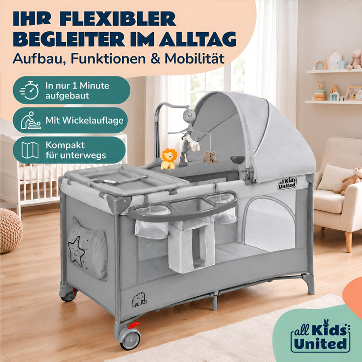 Reisebett Baby 3-in-1 mit Wickelauflage, Mobile &amp; Tragetasche - Bild 8